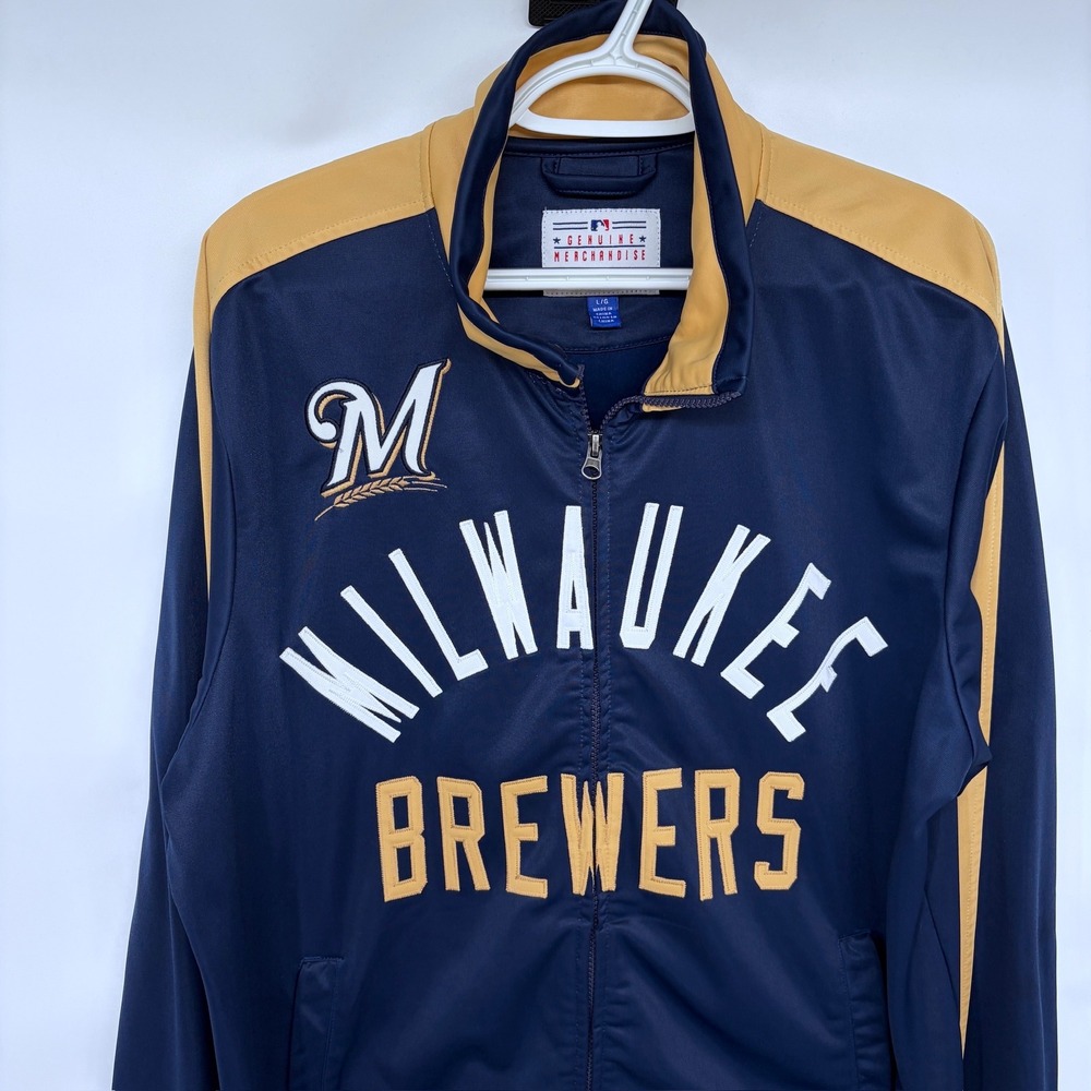 Milwaukee Brewers Embroidered Jacket Large Men's Navy Blue GIII Carl Banks MLB - Picture 2 of 7